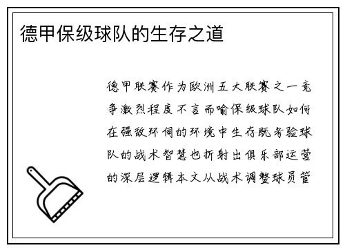 德甲保级球队的生存之道